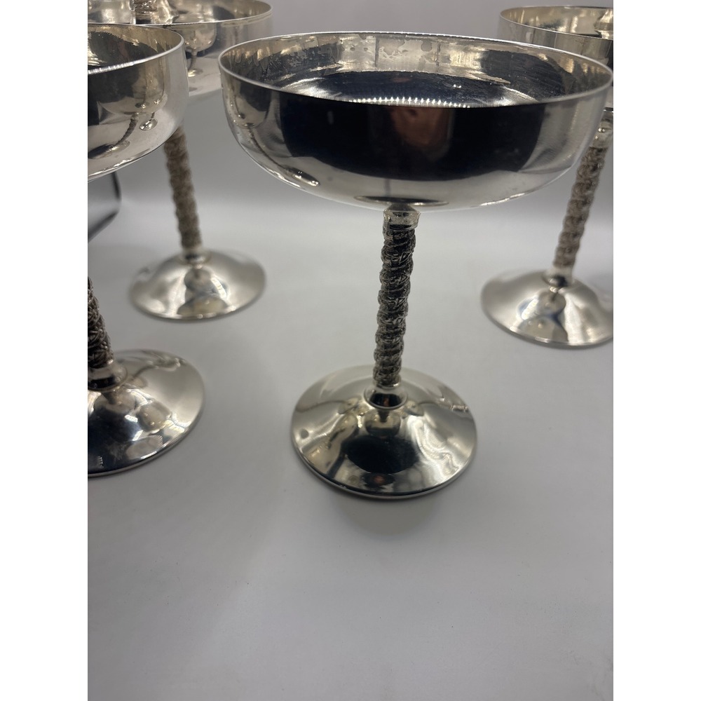 VTG FB Rogers Silver Co Champagne Coupe Glasses Set of 6 Rope Stem Silverplate - Picture 3 of 7